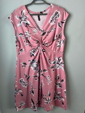 Sansara Pink Floral Twist-Front Sleeveless Lightweight Knee-Length Dress Size XL